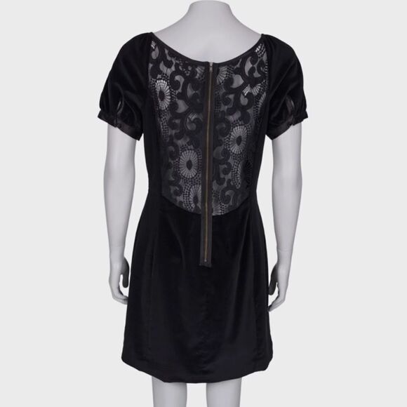 Rachel‎ Zoe Black Velvet Lace-Back Puff Sleeve Mini Dress Black Size 8 NWT - Picture 3 of 12